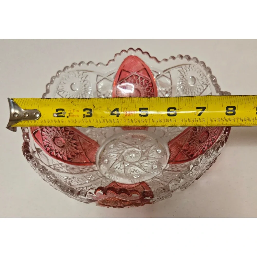 Vintage Pink &‎ Clear Pressed Glass Bowl Candy Dish Scalloped Rim